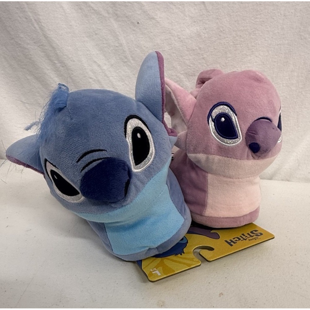 Disney Stitch And Angel Plush Slippers Kids Size L 2/3 NWT By Ground Up